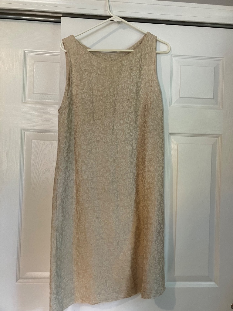 Vintage Julia B. Size M Linen Blend Brocade Shift Dress Cream Tan Made In Usa — image 6 of 6